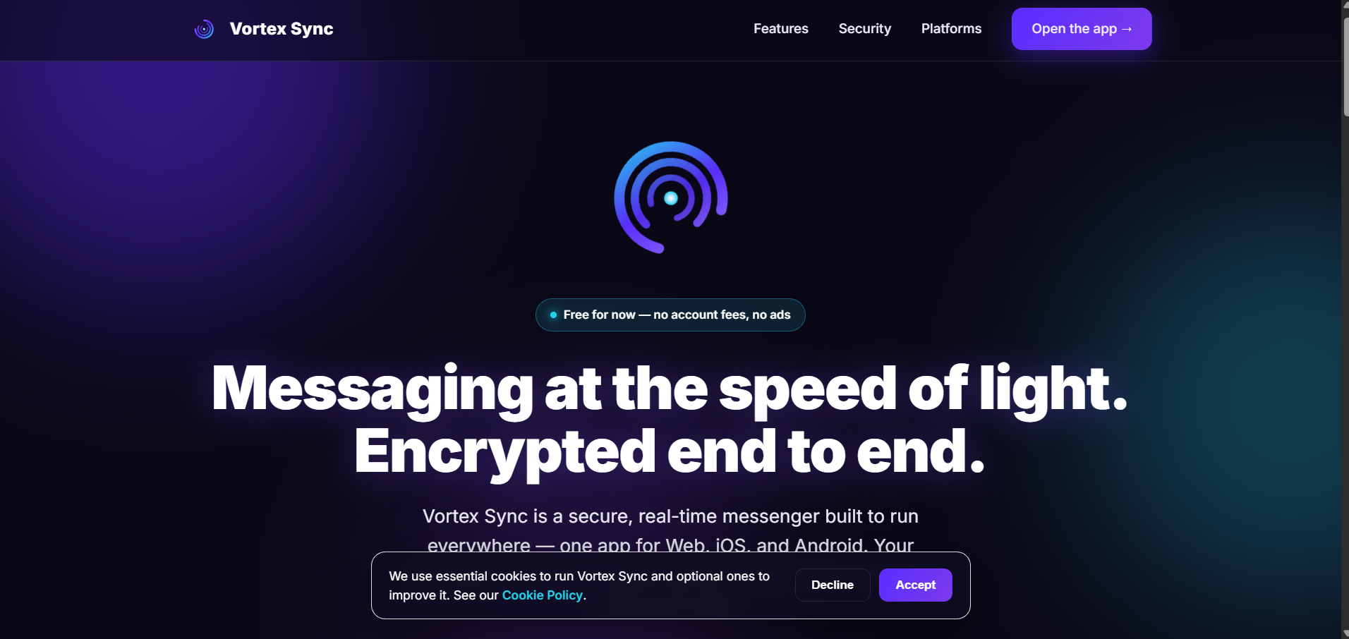 Vortex Sync — encrypted messaging at the speed of light